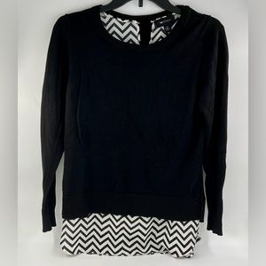 AB Studio Womens Black Knit Pullover Sweater Chevron Sheer Hem